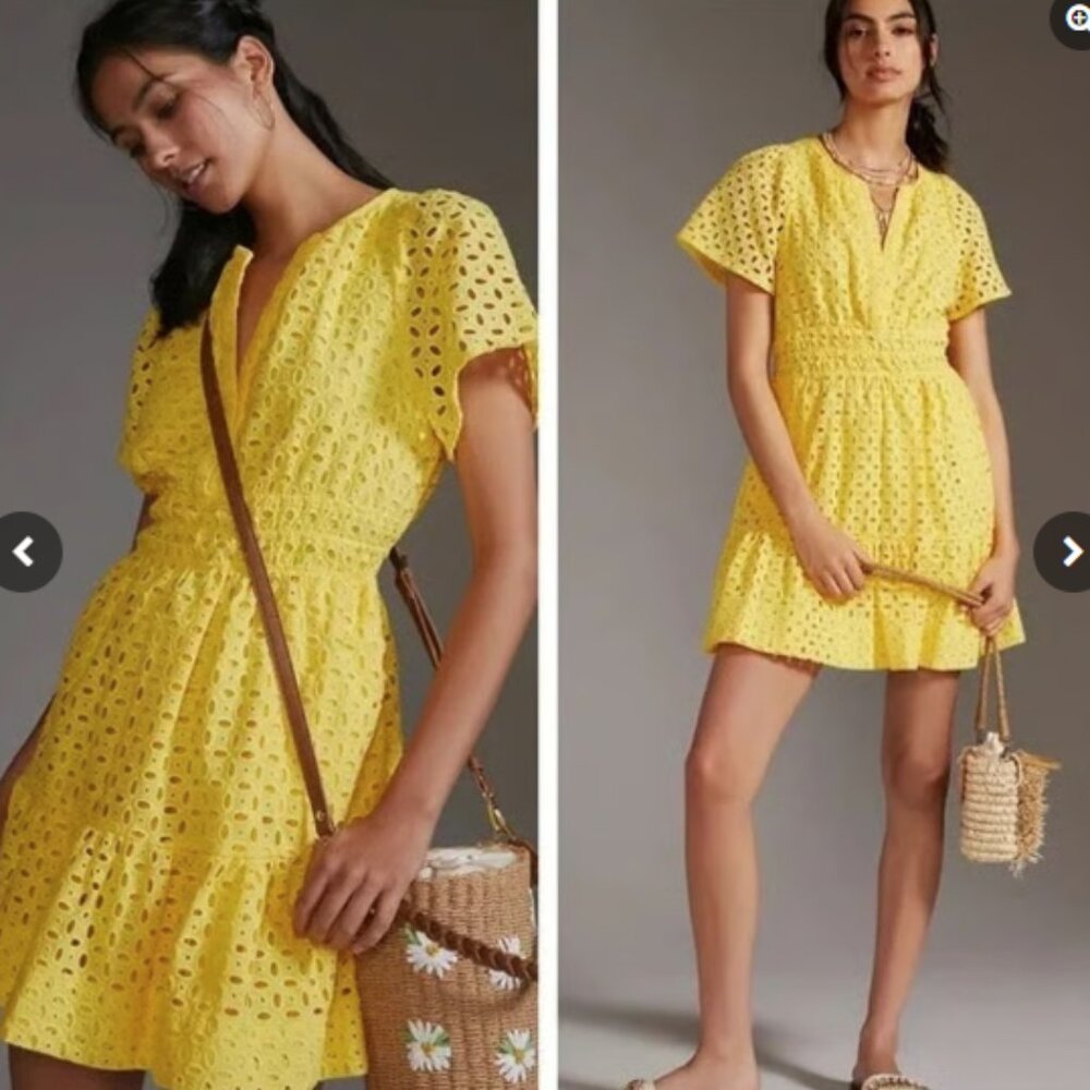 Anthropologie Somerset Yellow Eyelet Mini Dress